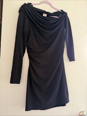 Abercrombie & Fitch Black Long-Sleeve Draped Neck Dress